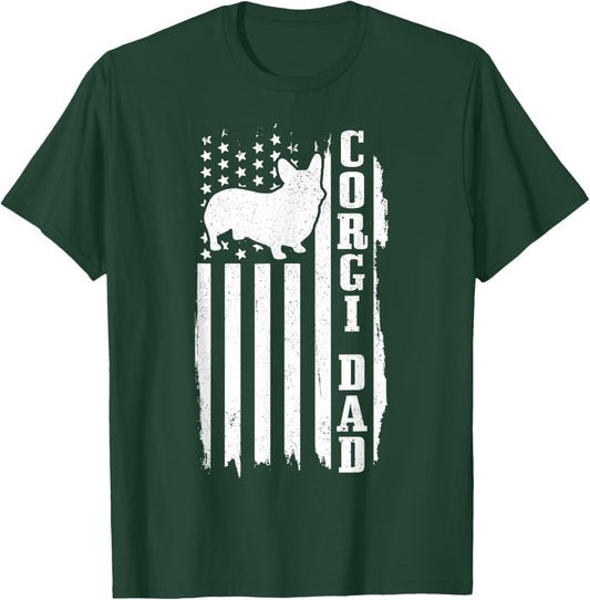 Corgi Dad Vintage American Flag Patriotic Corgi Dog T-Shirt - T-Shirt | Forest