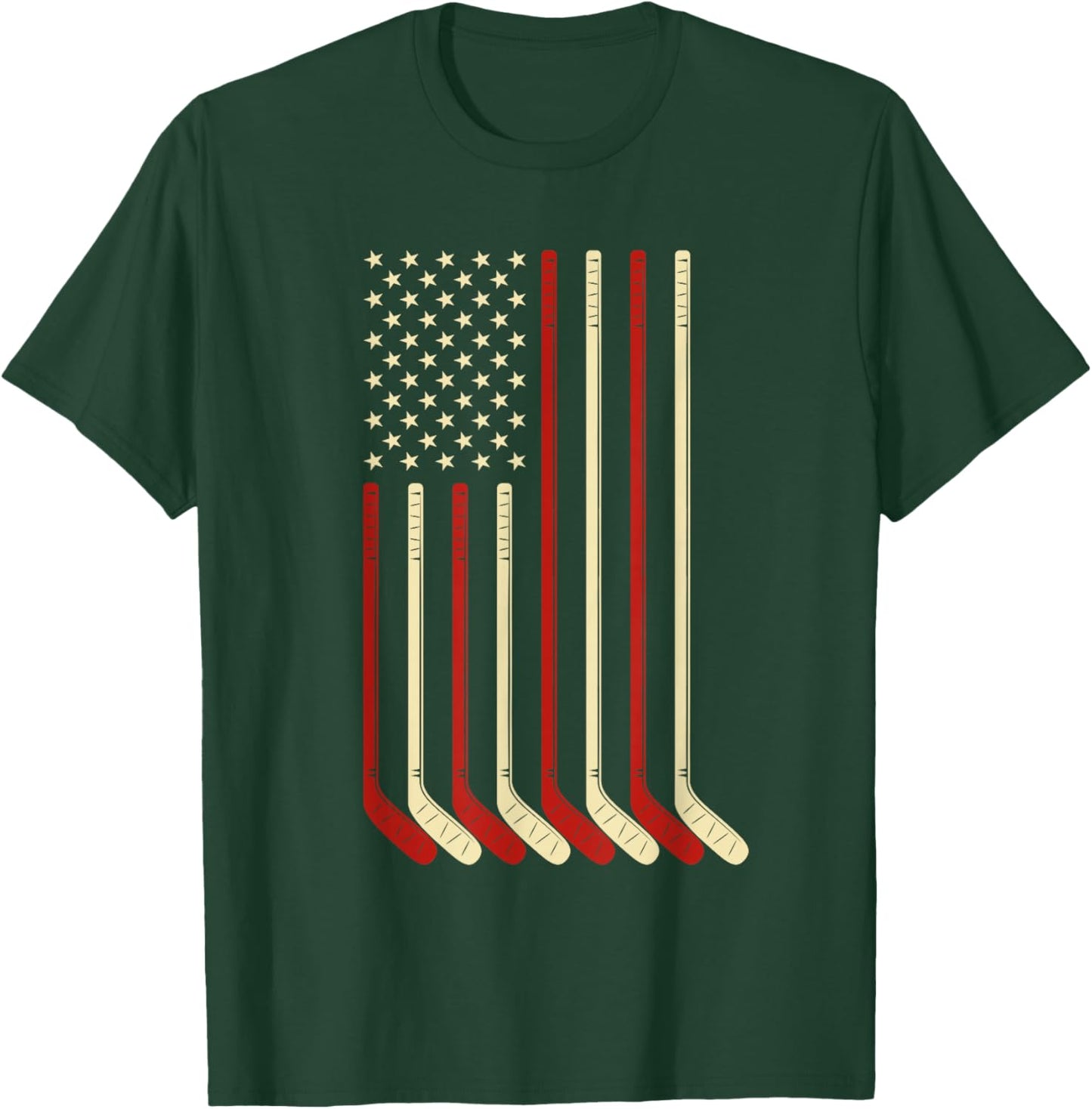 Hockey Goalie Gift USA Flag Hockey Stick Ice Hockey T-Shirt - T-Shirt | Forest