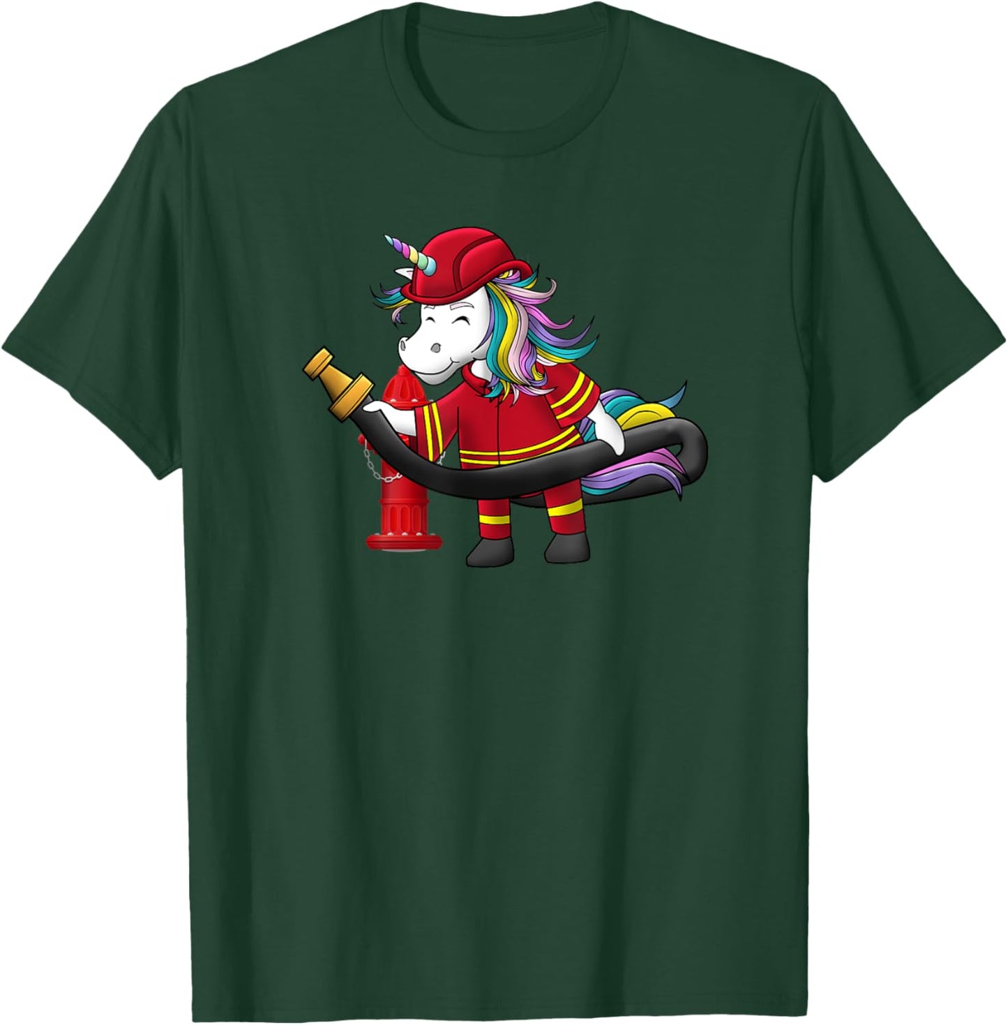 Unicorn Firefighter Fireman Birthday Party Funny Girl Love T-Shirt - T-Shirt | Forest