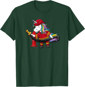 Unicorn Firefighter Fireman Birthday Party Funny Girl Love T-Shirt - T-Shirt | Forest
