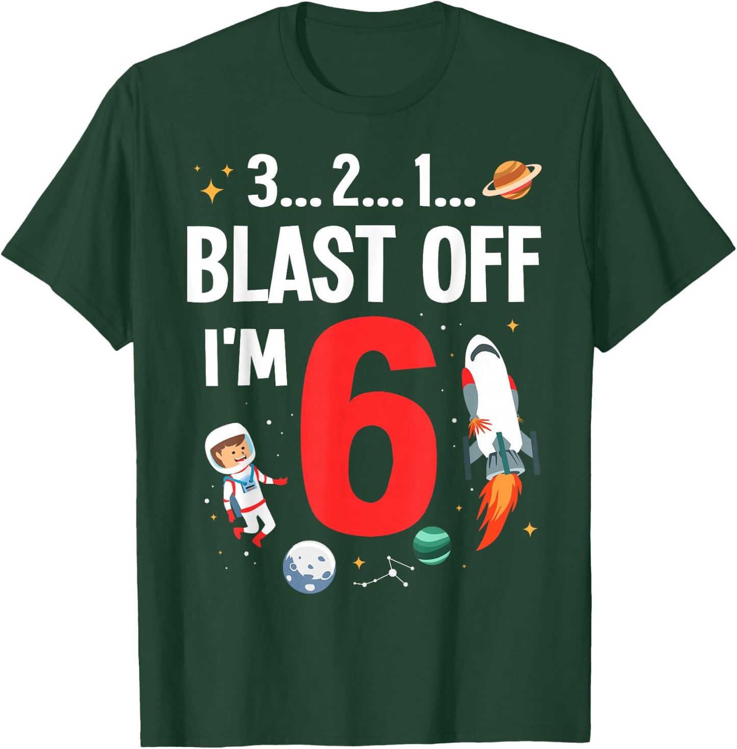 Funny 6th Birthday Gift Boys 6 Years Old Outer Space Rocket T-Shirt - T-Shirt | Forest