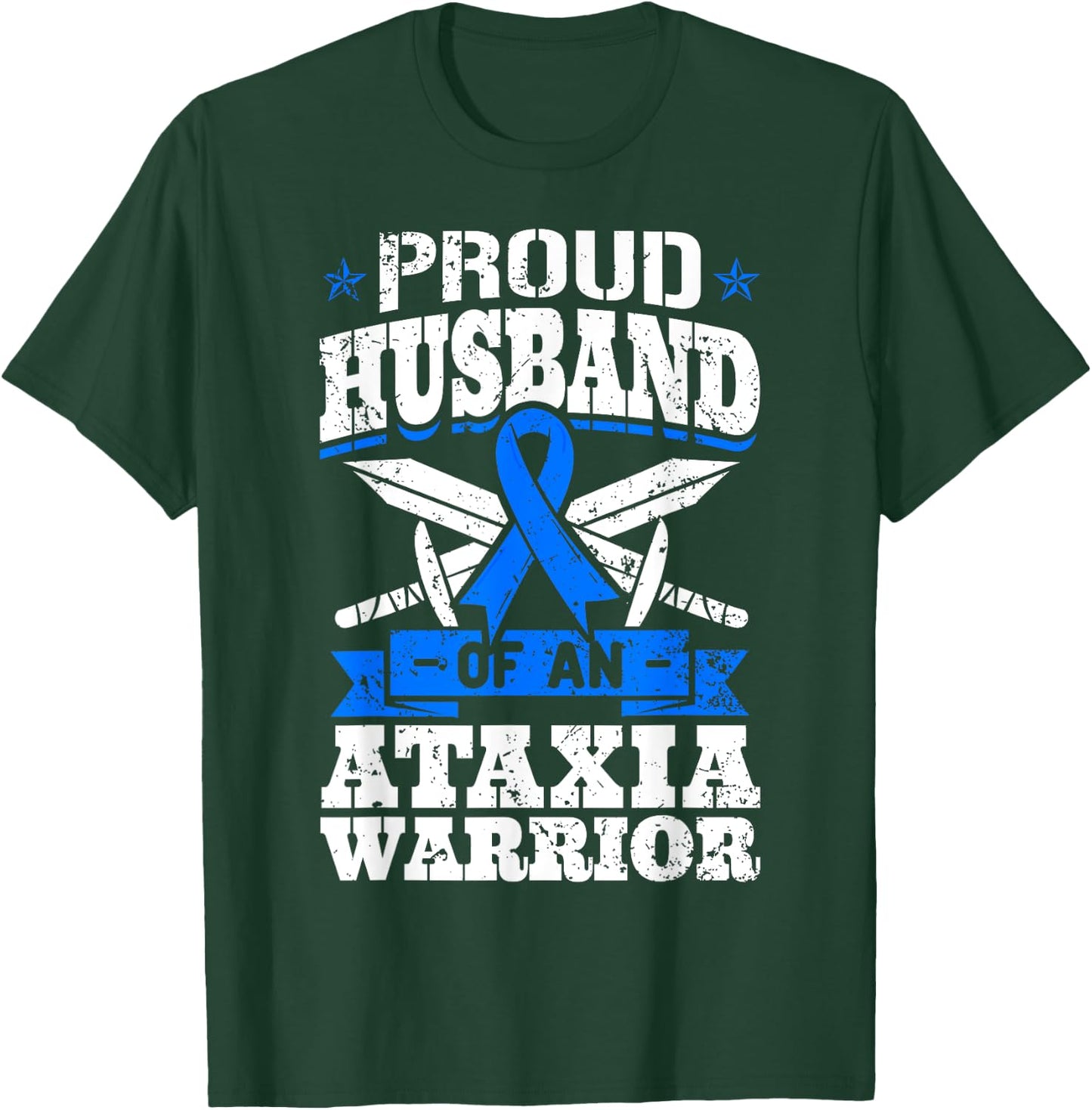 Proud Husband Of An Ataxia Warrior Awareness Ribbon Dystaxia T-Shirt - T-Shirt | Forest