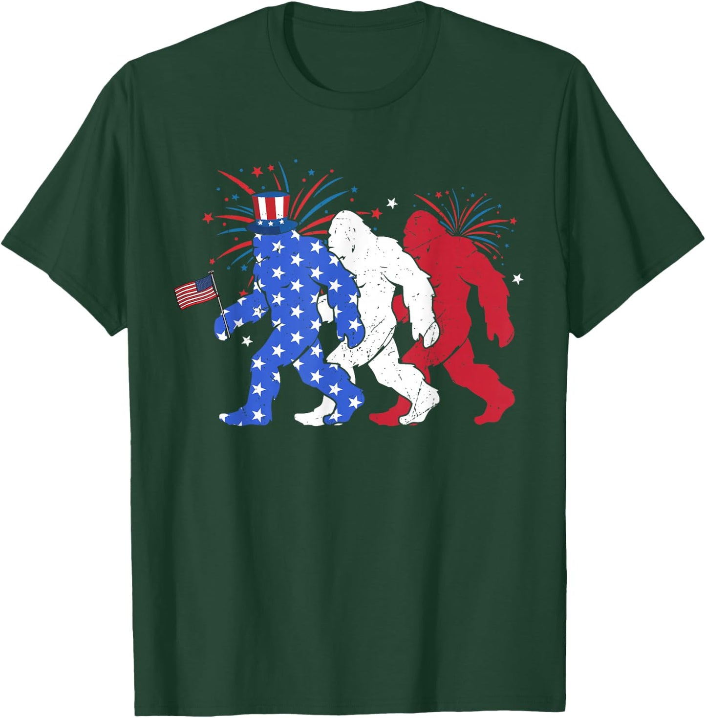 Bigfoot Sasquatch American Flag Patriotic Fourth of July Men T-Shirt - T-Shirt | Forest