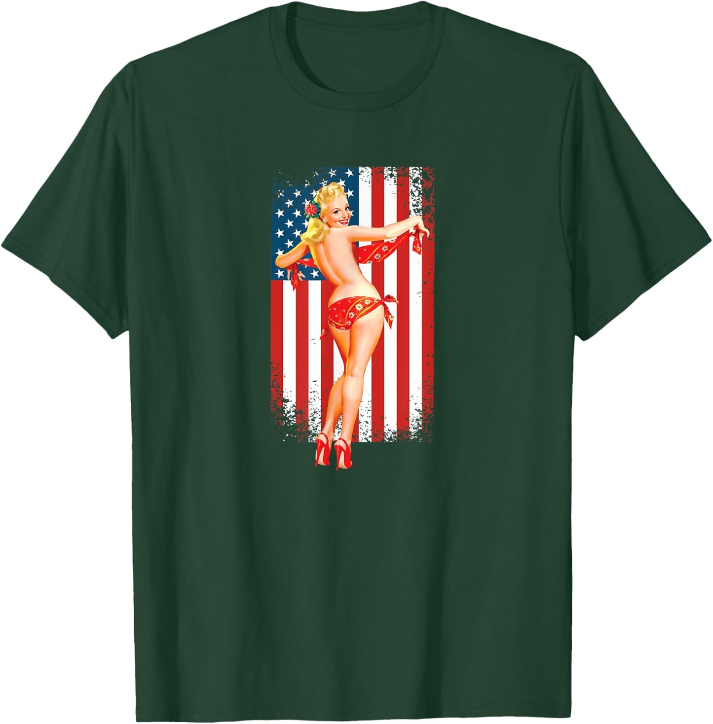 Patriotic Vintage Sexy Pinup Girl T-Shirt - T-Shirt | Forest
