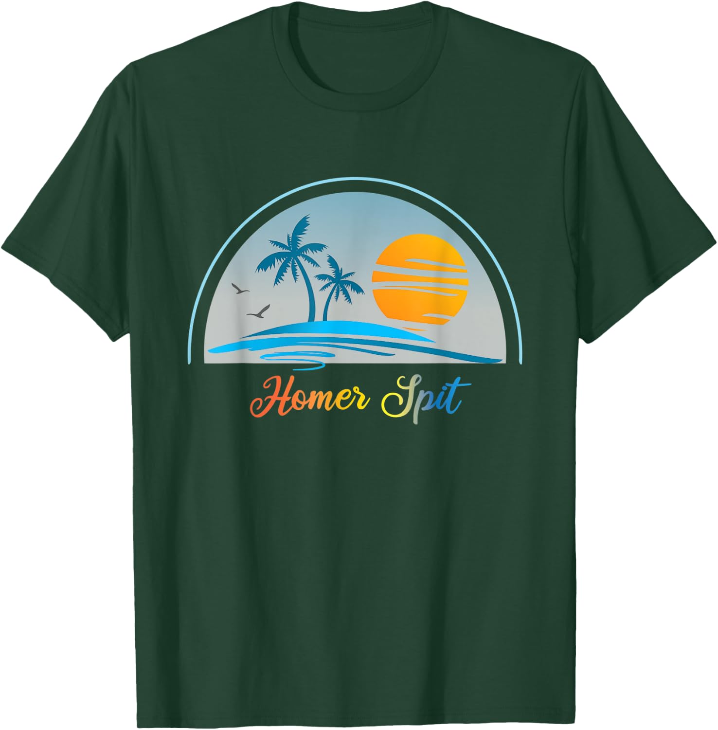 Homer Spit AK Alaska Souvenir Palm Tree Surfer Graphic T-Shirt - T-Shirt | Forest