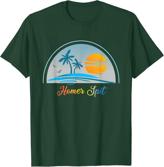 Homer Spit AK Alaska Souvenir Palm Tree Surfer Graphic T-Shirt - T-Shirt | Forest