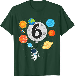 Kids 6th Birthday Astronaut Balloon Planet 6 Year Old Boy T-Shirt - T-Shirt | Forest