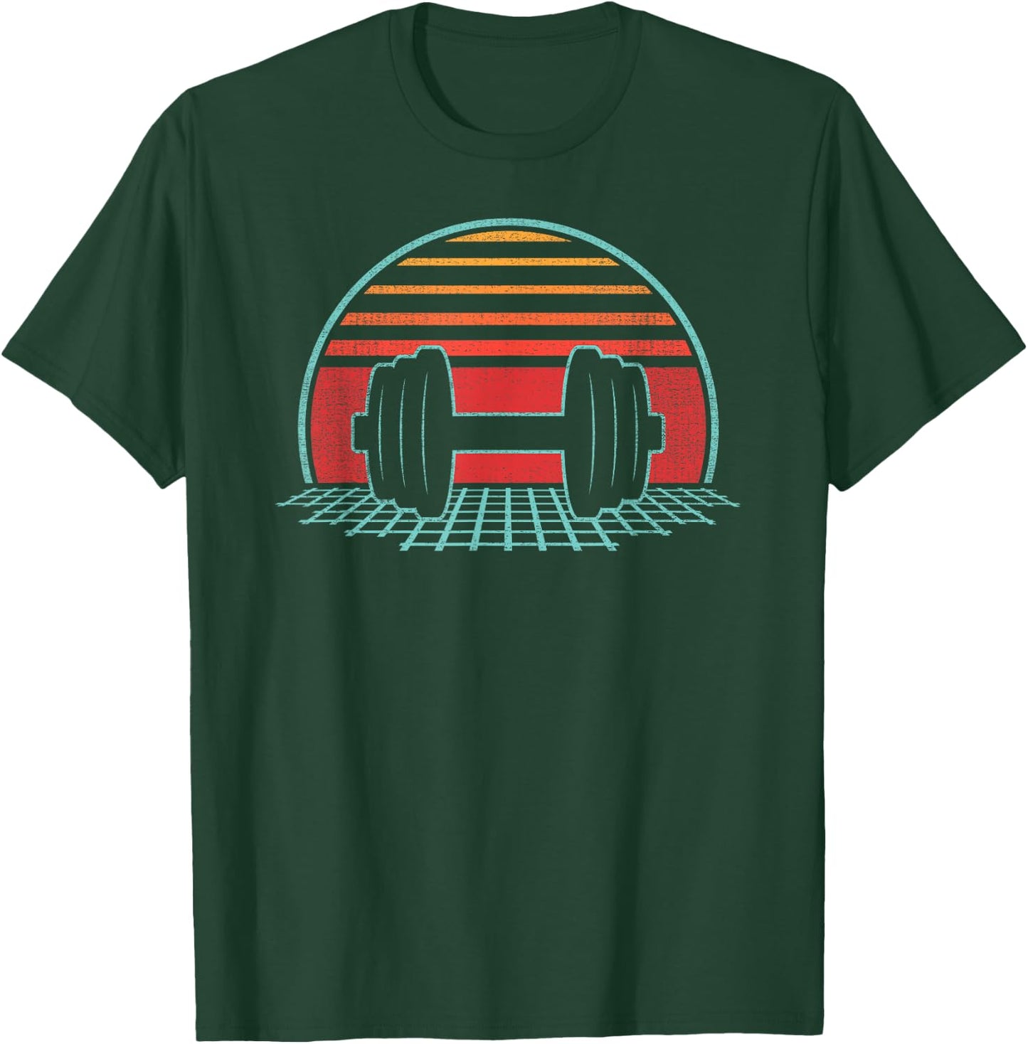 Weight Lifting Dumbbell Workout Retro Strongman Powerlifting T-Shirt - T-Shirt | Forest