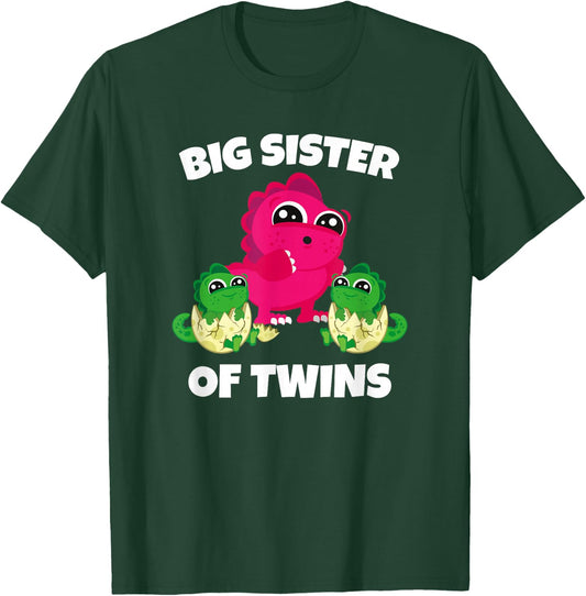 Big Sister Of Twins - New Sister Sibling T-Shirt - T-Shirt | Forest