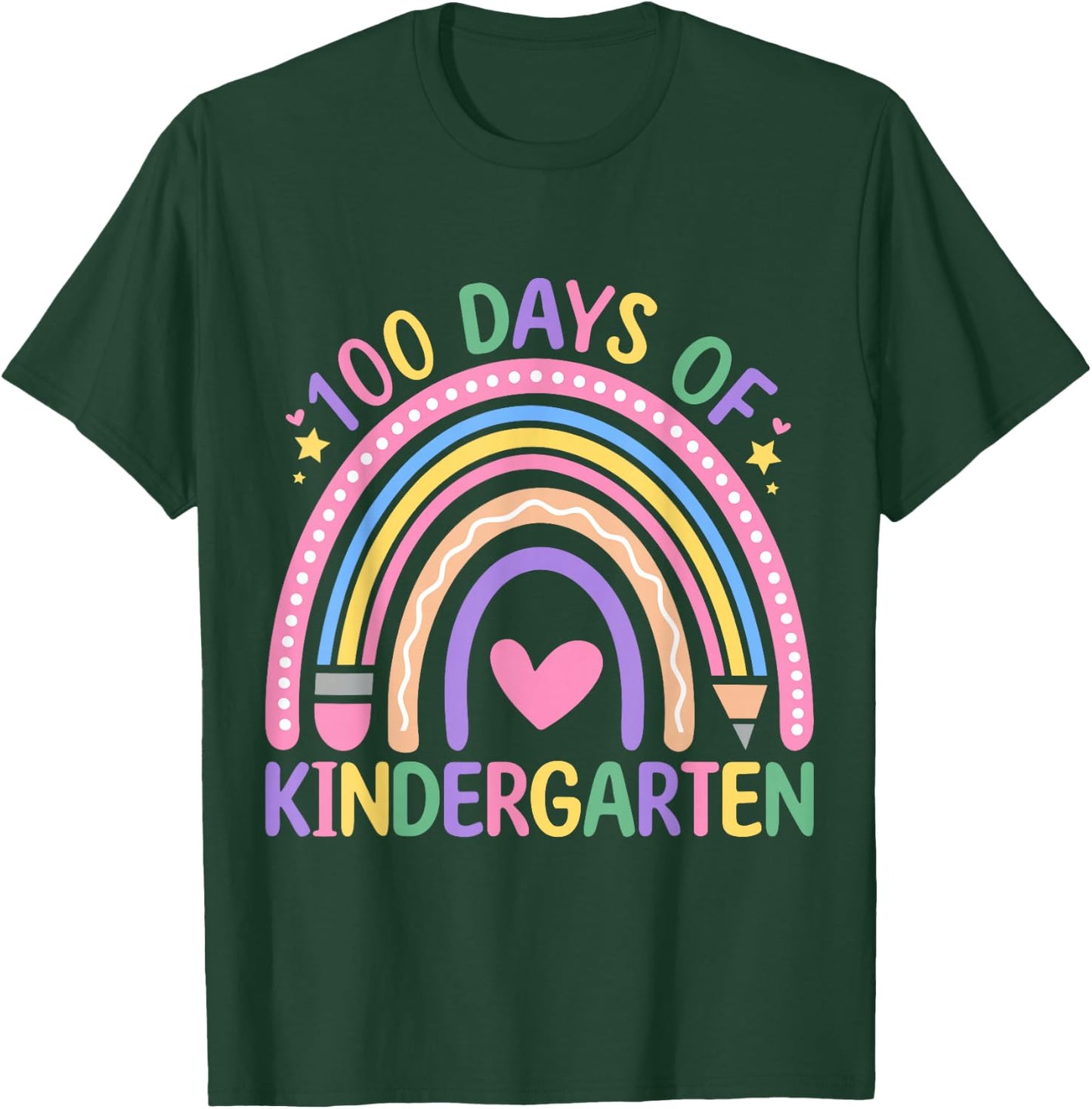 100 Days Of Kindergarten Rainbow Teacher 100 Days Smarter T-Shirt - T-Shirt | Forest