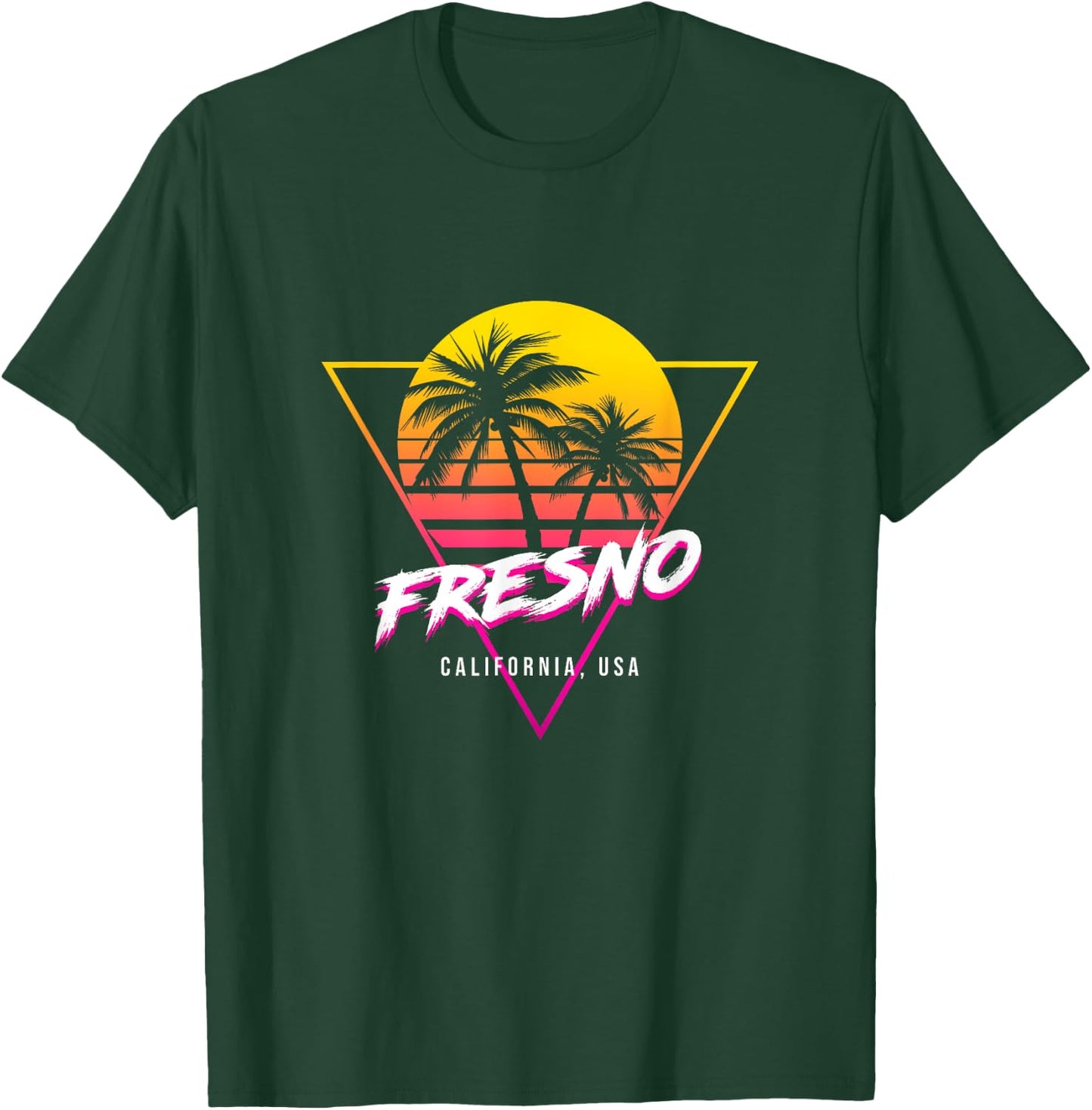Fresno California Palm Trees USA Surfing Retro Sun T-Shirt - T-Shirt | Forest