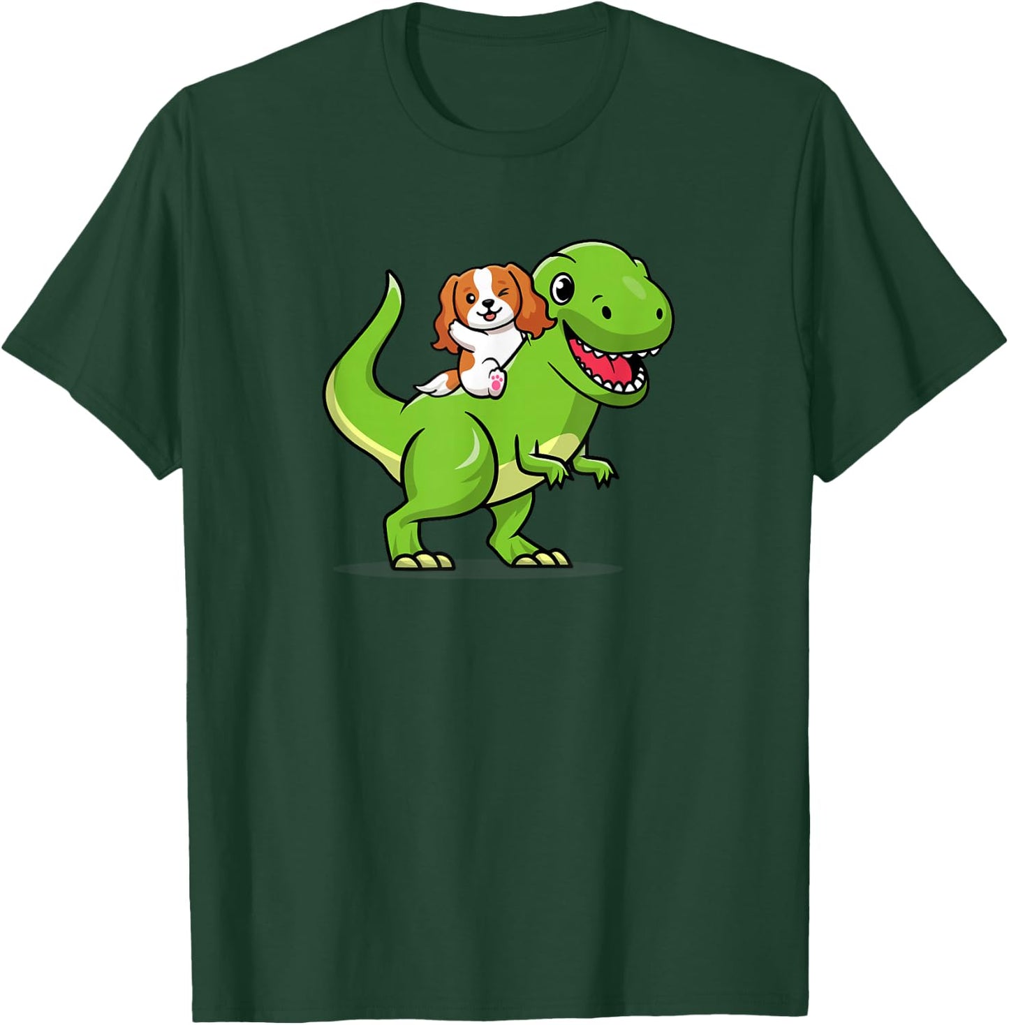 Kawaii Kids Boys Dino Dinosaur Cavalier King Charles Spaniel T-Shirt - T-Shirt | Forest