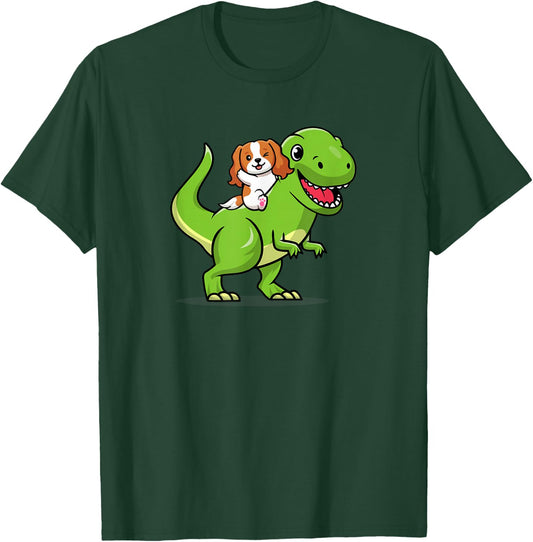 Kawaii Kids Boys Dino Dinosaur Cavalier King Charles Spaniel T-Shirt - T-Shirt | Forest