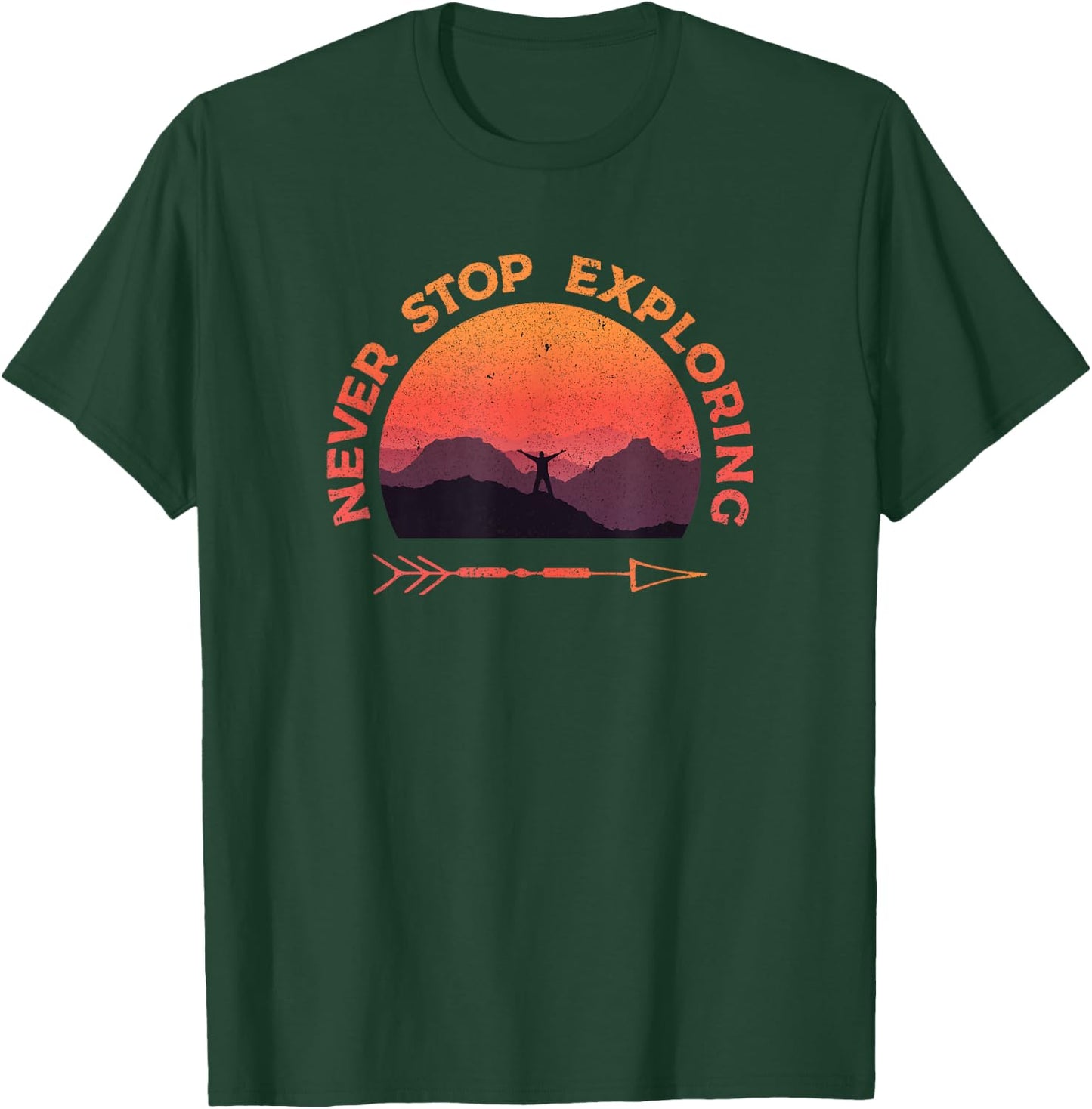 Never Stop Exploring Hiking Outdoor Retro Vintage Graphic T-Shirt - T-Shirt | Forest