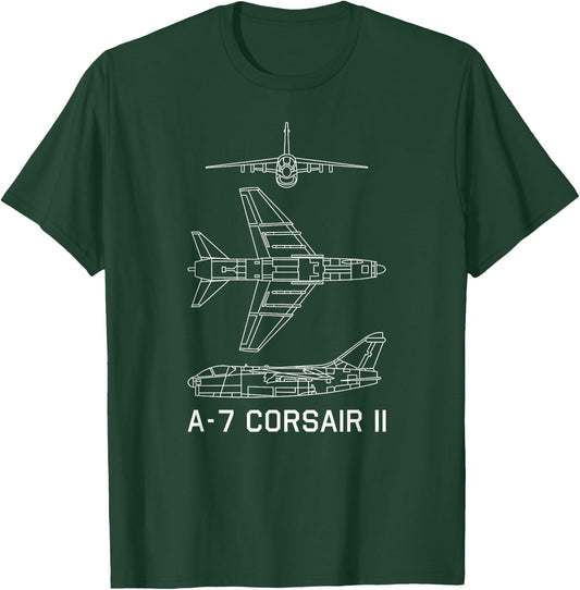 A-7 Corsair II American Plane Blueprint T-Shirt - T-Shirt | Forest