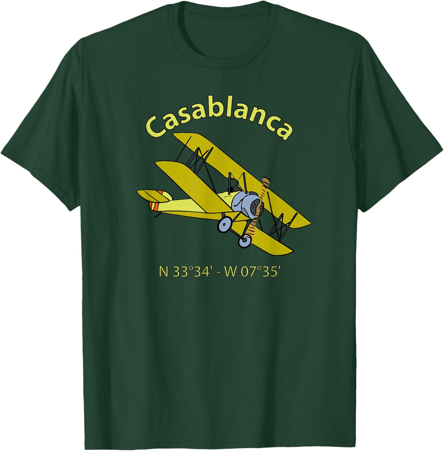 Casablanca Flight Coordinates Airplane For Aviators T-Shirt - T-Shirt | Forest