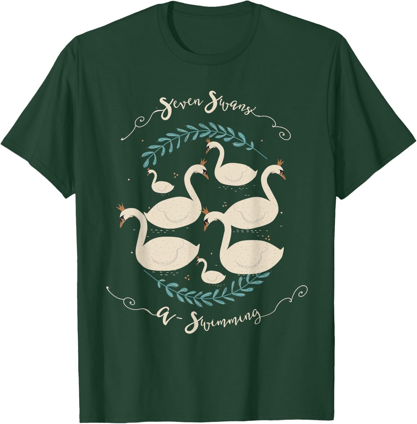 Seven Swans Swimming The 12 Christmas Days Song Rhyme T-Shirt - T-Shirt | Forest