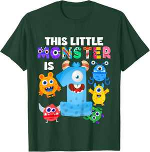 This Little Monster is 1 One Year 1st Birthday Party Aliens T-Shirt - T-Shirt | Forest