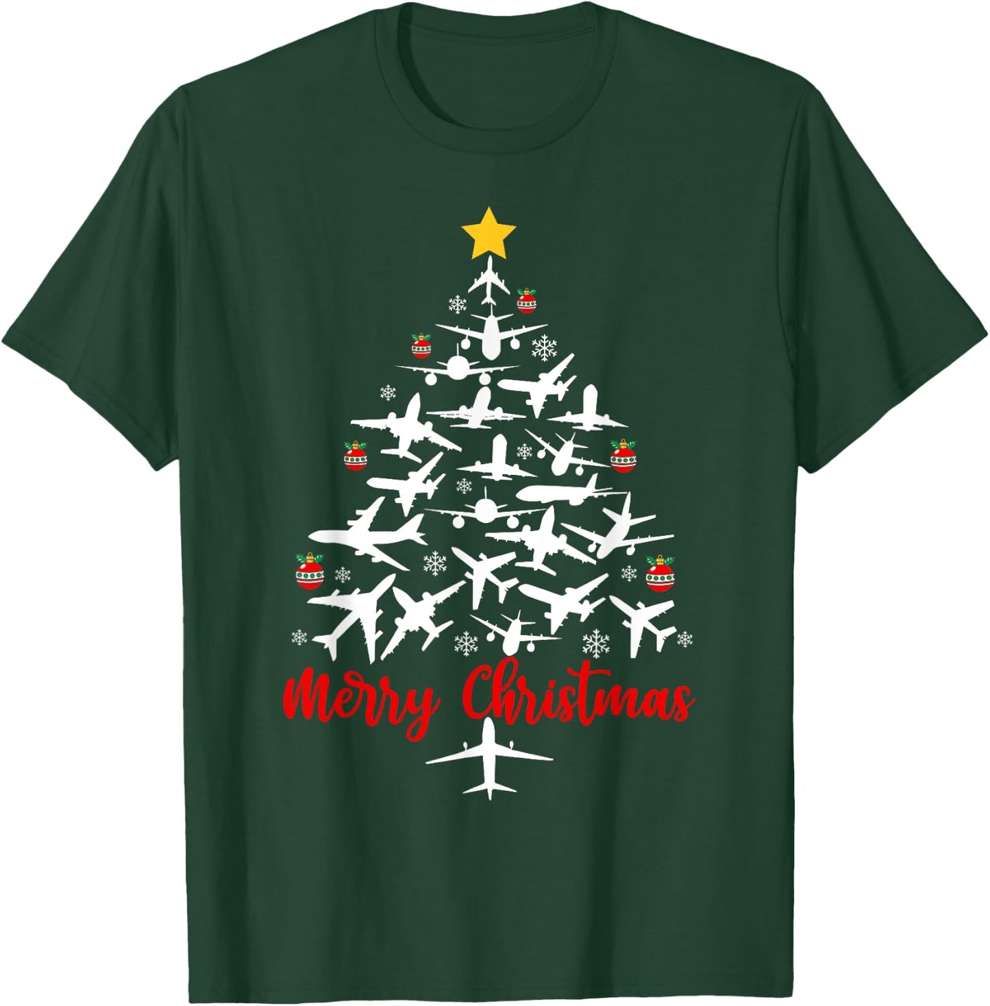Airplane Christmas Tree Merry Christmas Men Women Kids T-Shirt - T-Shirt | Forest