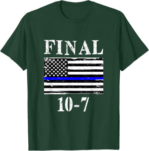 Final 10-7 Retired Police Officer Code, Thin Blue Line Flag T-Shirt - T-Shirt | Forest