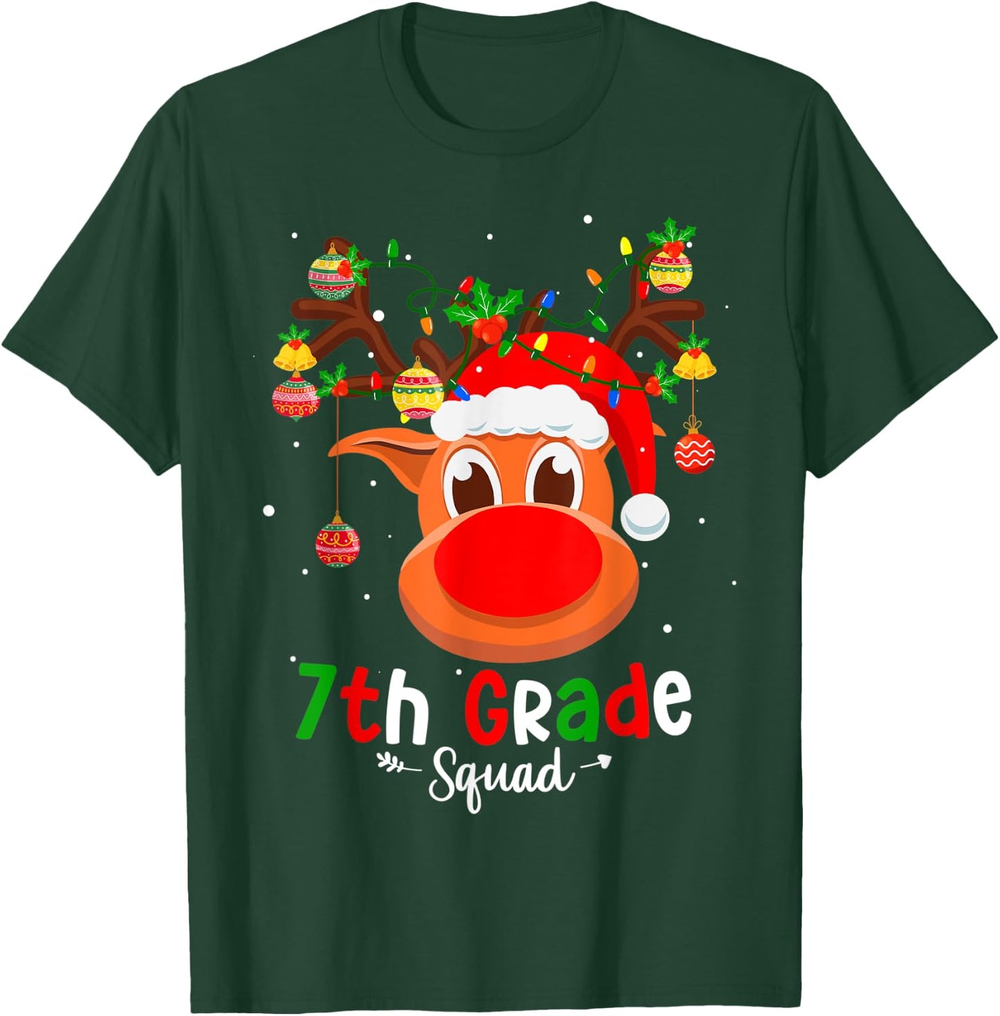 7th Grade Squad Plaid Reindeer Santa Hat Teacher Christmas Men Women Kids T-Shirt - T-Shirt | Forest