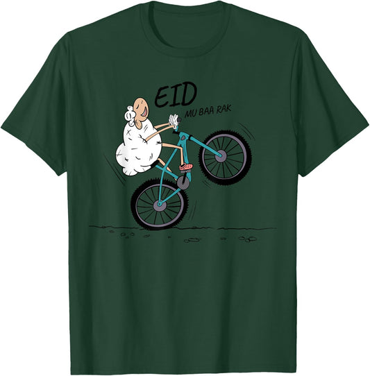 Eid Al Adha Eid Mubarak Funny sheep riding a bike T-Shirt - T-Shirt | Forest