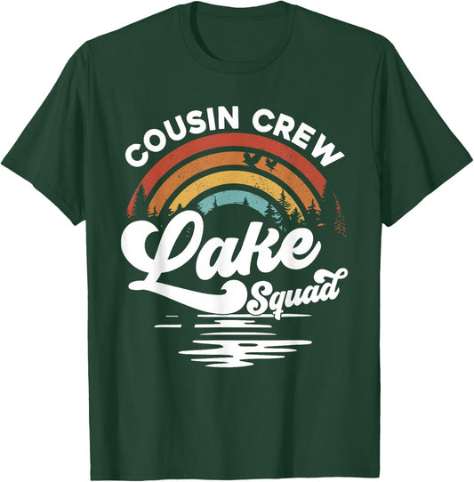 Cousin Crew Lake Squad Groovy Rainbow Vacation Lake Trip T-Shirt - T-Shirt | Forest