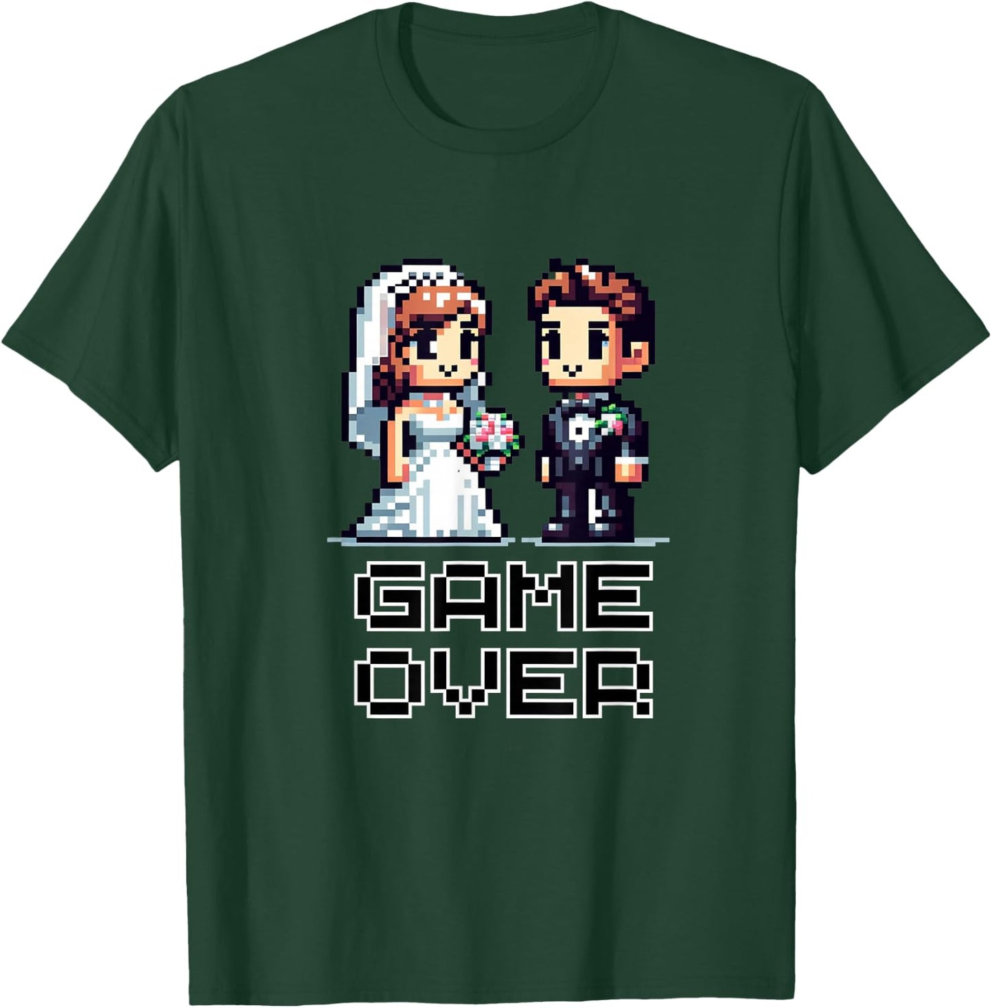Funny Groom Bride Wedding Bachelor Party Retro Pixel Art T-Shirt - T-Shirt | Forest