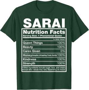 Sarai Nutrition Facts Sarai Name Birthday Shirt T-Shirt - T-Shirt | Forest