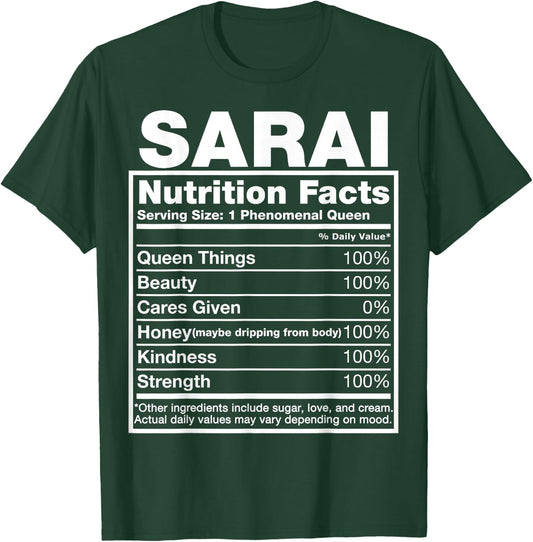 Sarai Nutrition Facts Sarai Name Birthday Shirt T-Shirt - T-Shirt | Forest