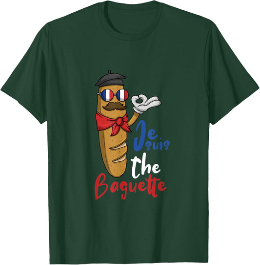 Breakfast French Baguette Flag Sunglasses T-Shirt - T-Shirt | Forest