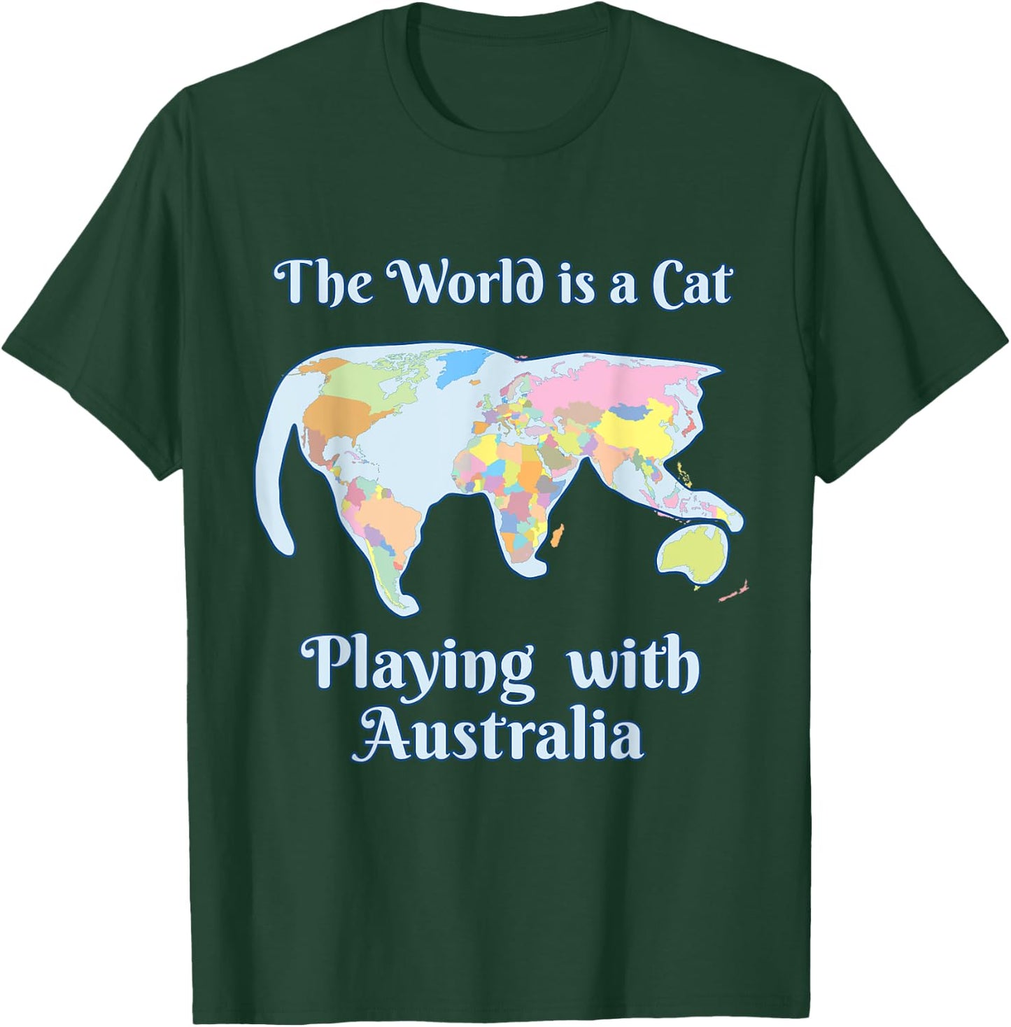 Funny World is a Cat Playing Map T-Shirt - T-Shirt | Forest