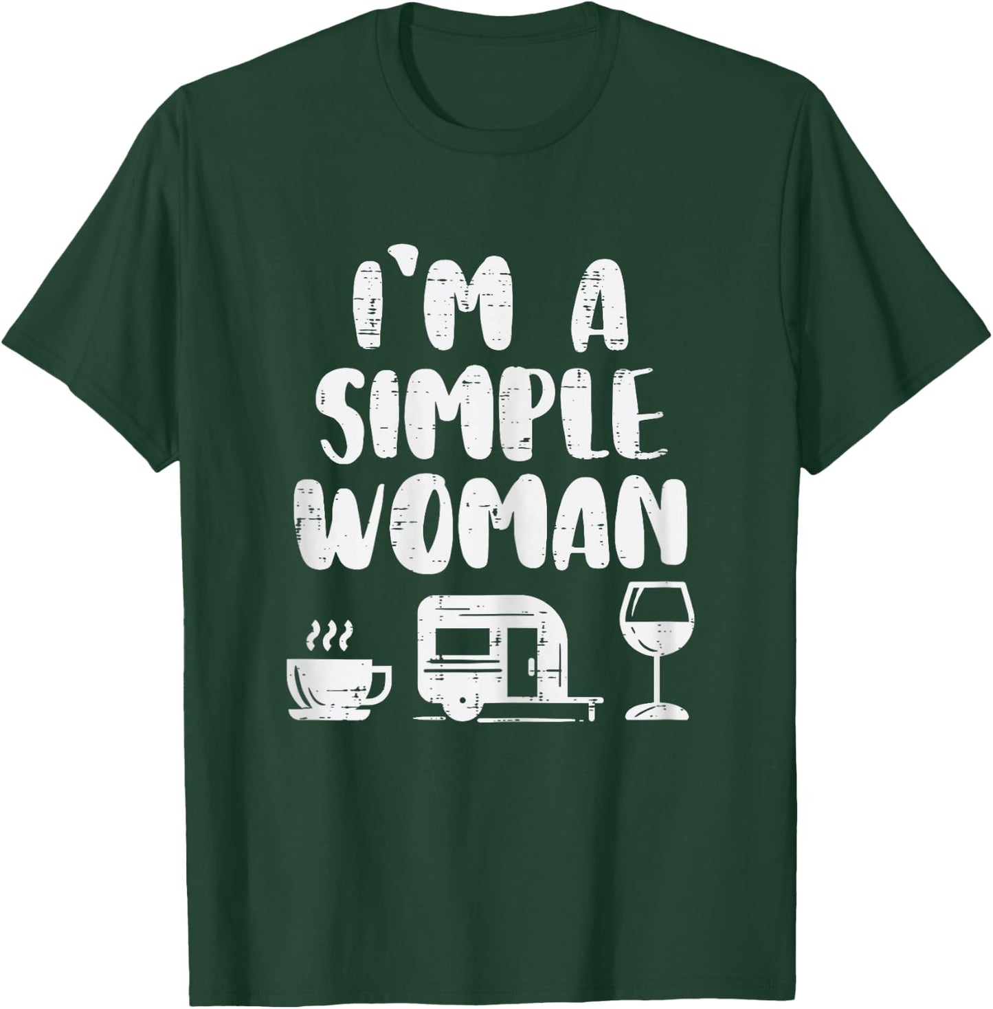 Simple Woman Coffee Camping Van Wine Drinking Camper Women T-Shirt - T-Shirt | Forest