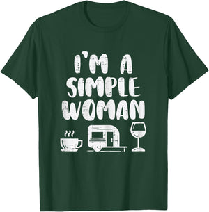 Simple Woman Coffee Camping Van Wine Drinking Camper Women T-Shirt - T-Shirt | Forest