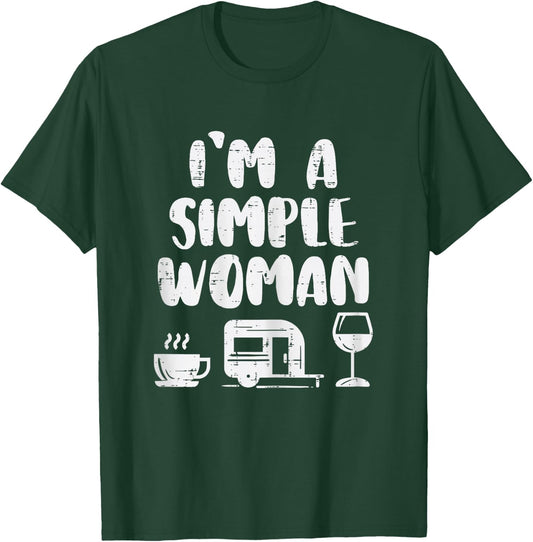 Simple Woman Coffee Camping Van Wine Drinking Camper Women T-Shirt - T-Shirt | Forest