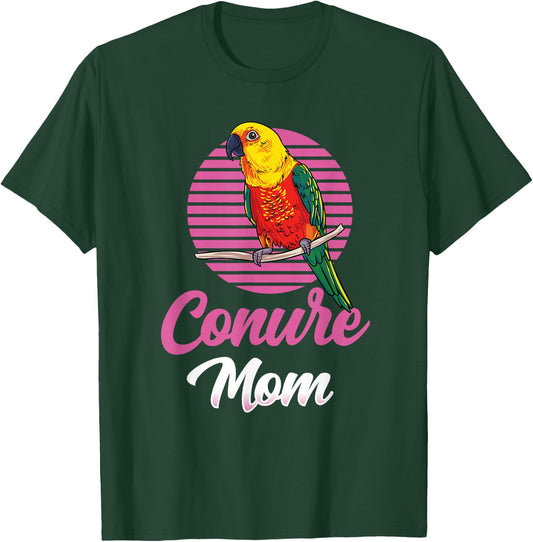 Funz Feather Co. Sun Conure Gifts For Parrot Lovers - Conure Mom T-Shirt - T-Shirt | Forest