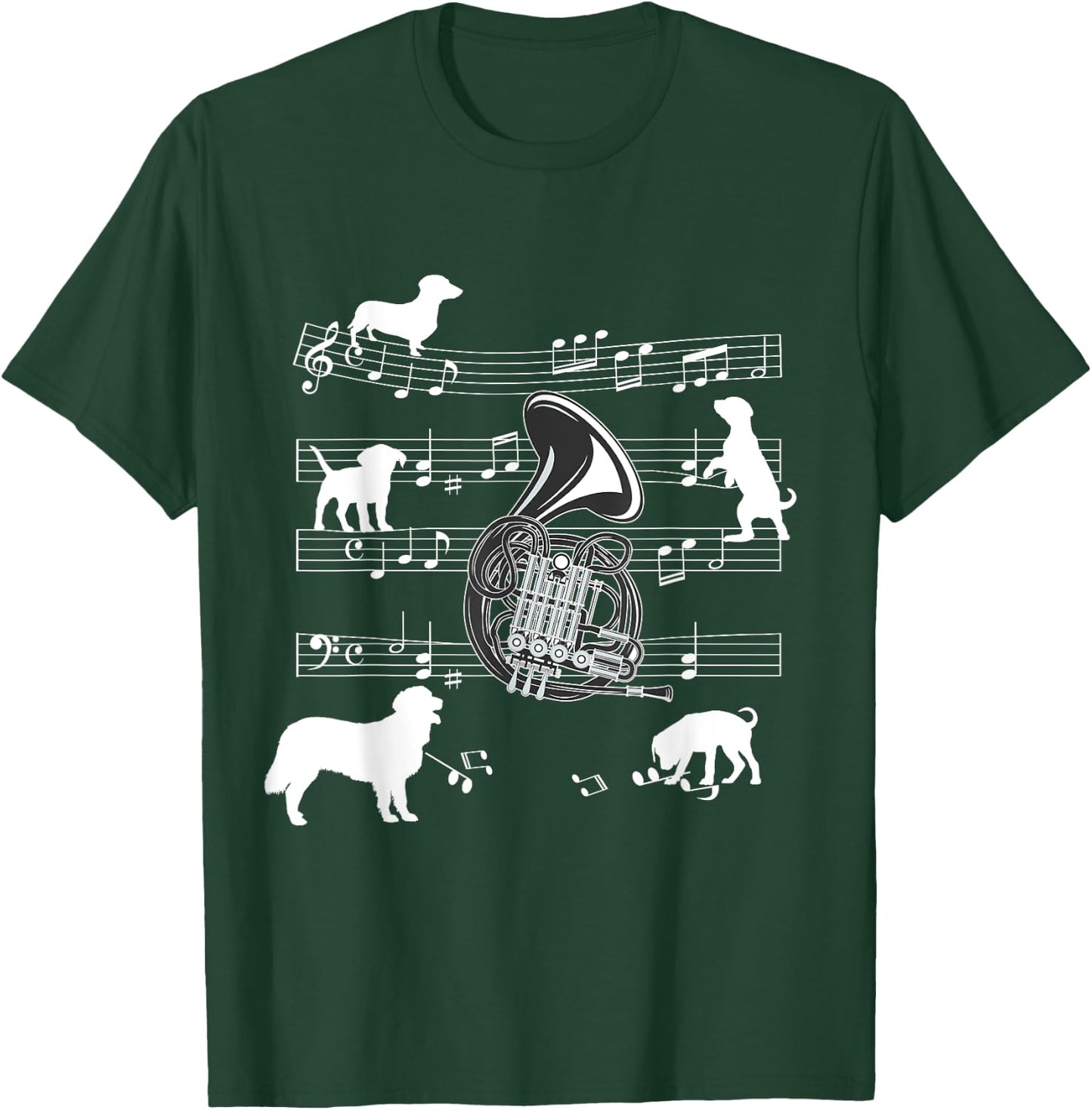 French Horn Player Dog for Horn Player Dogs and French Horn Men Women Girls Kids T-Shirt - T-Shirt | Forest