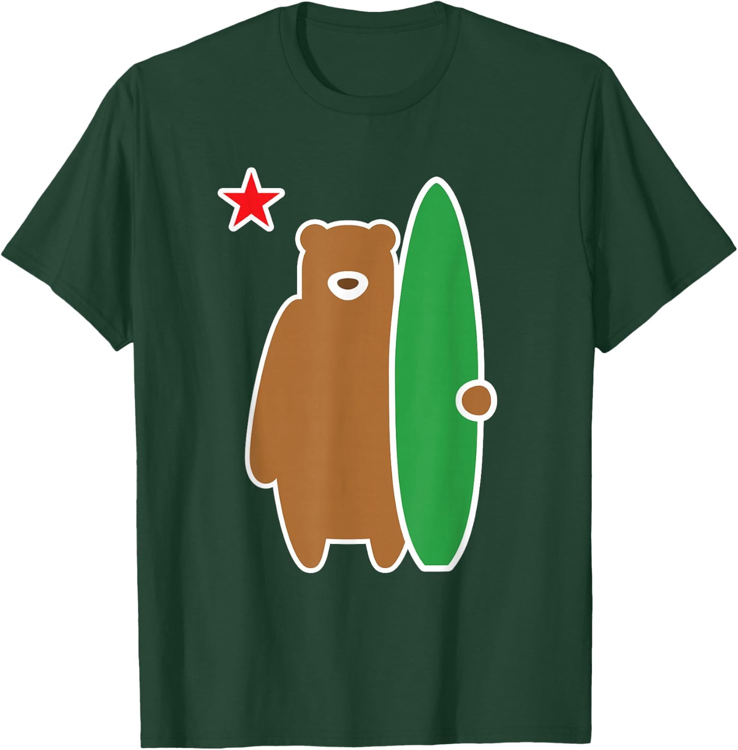 California Bear with Surf Board Surfing T-Shirt - T-Shirt | Forest