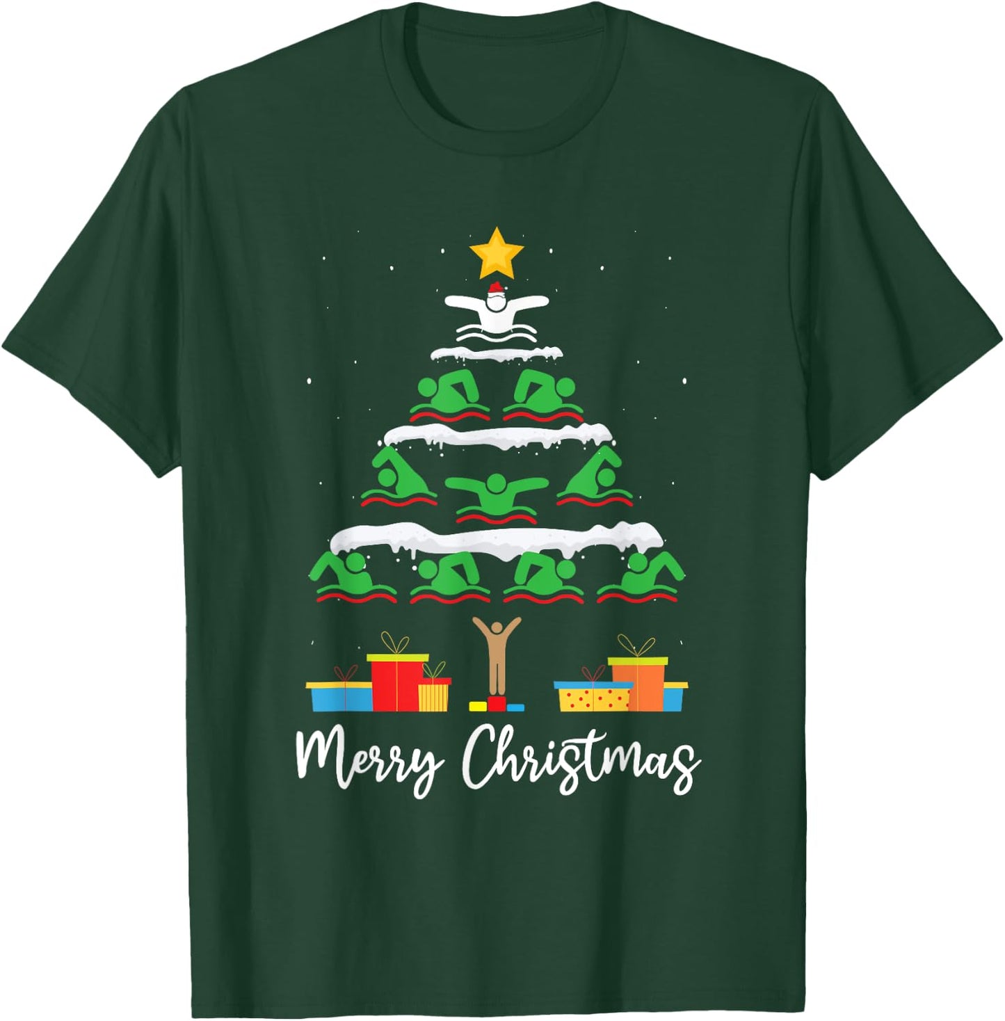 Merry Christmas Santa Christmas Tree Swiming Lover Swimmer T-Shirt - T-Shirt | Forest