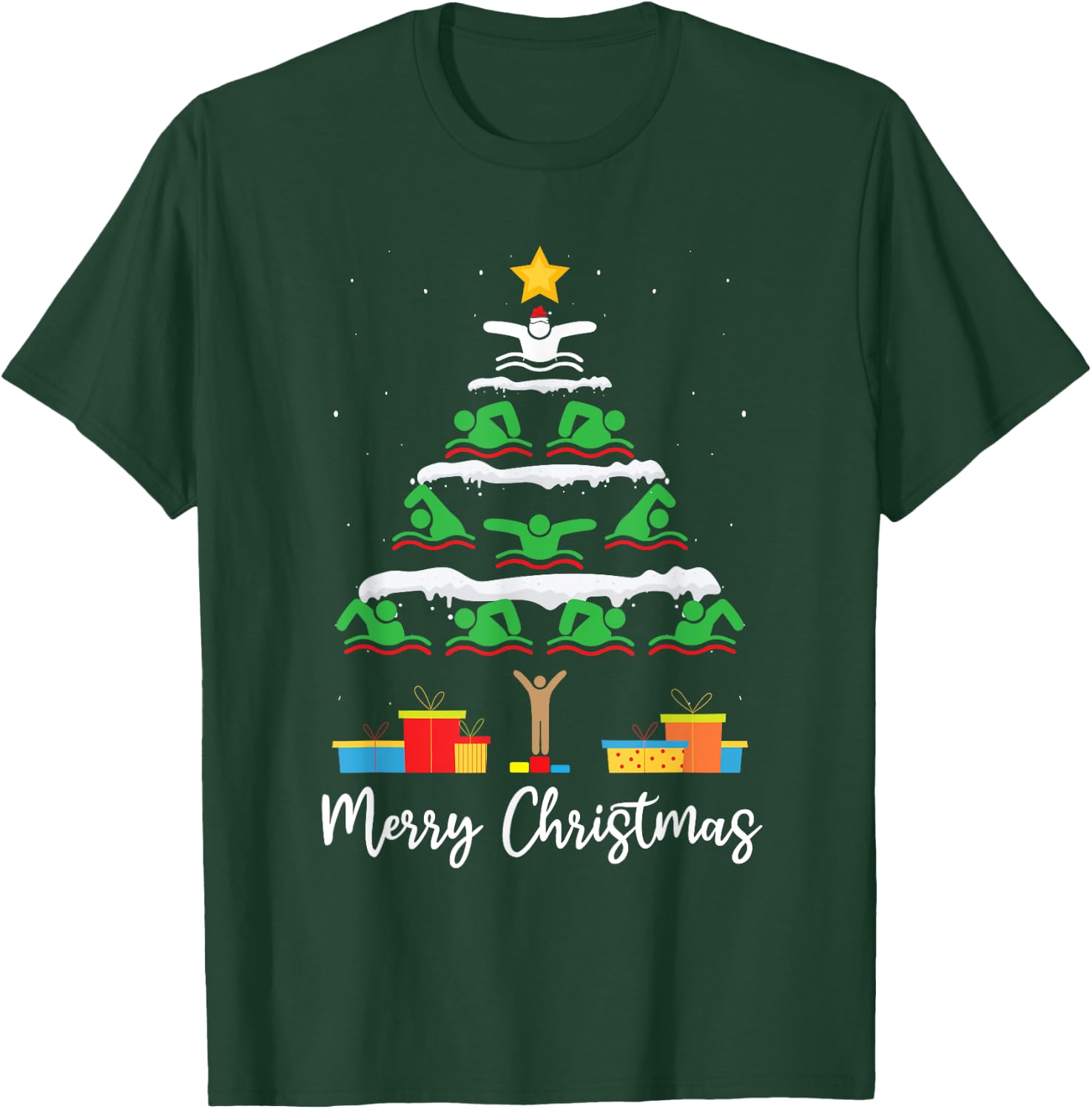 Merry Christmas Santa Christmas Tree Swiming Lover Swimmer T-Shirt - T-Shirt | Forest