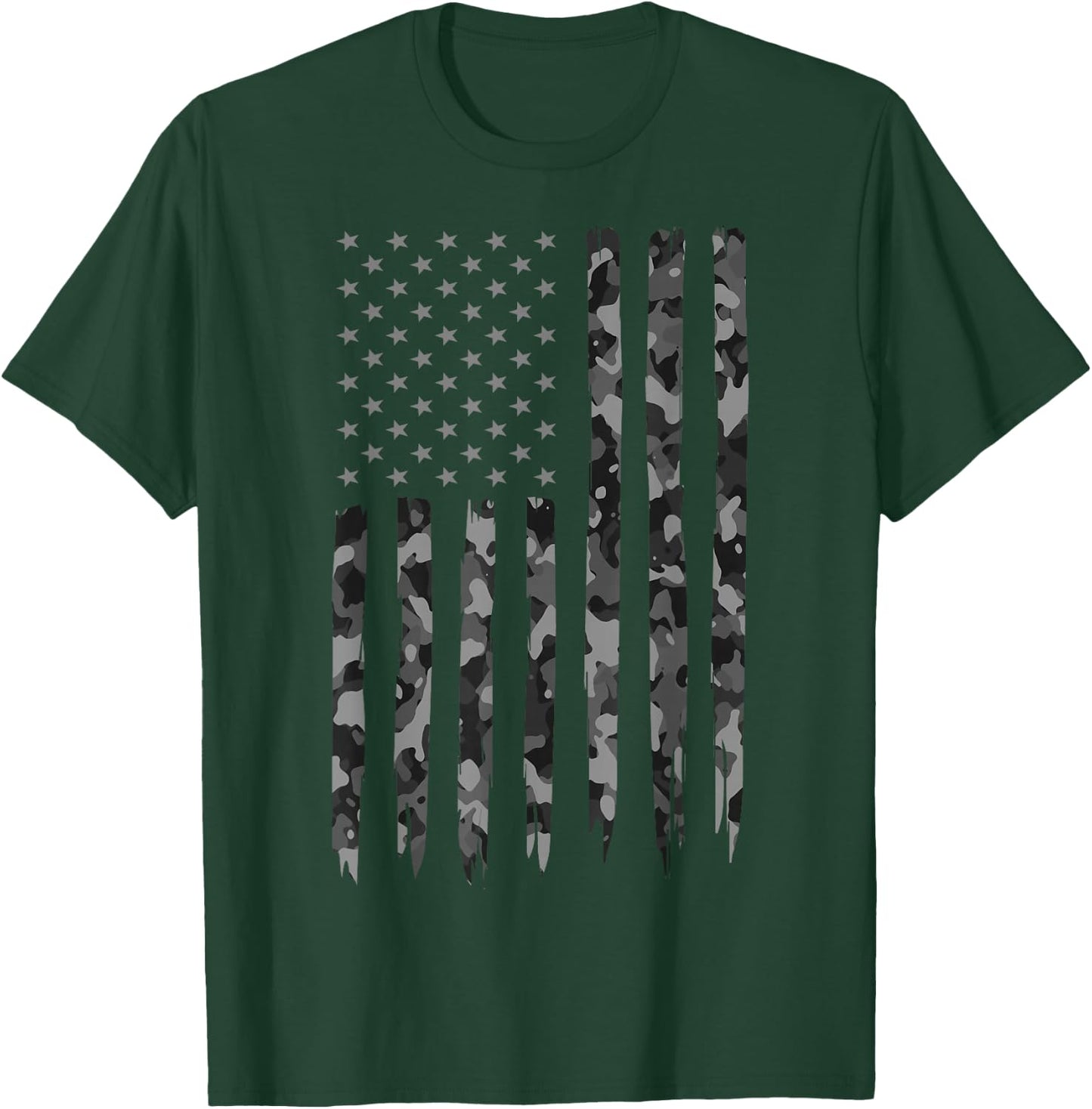 Camo American Flag - Gray American Flag Camo T-Shirt - T-Shirt | Forest