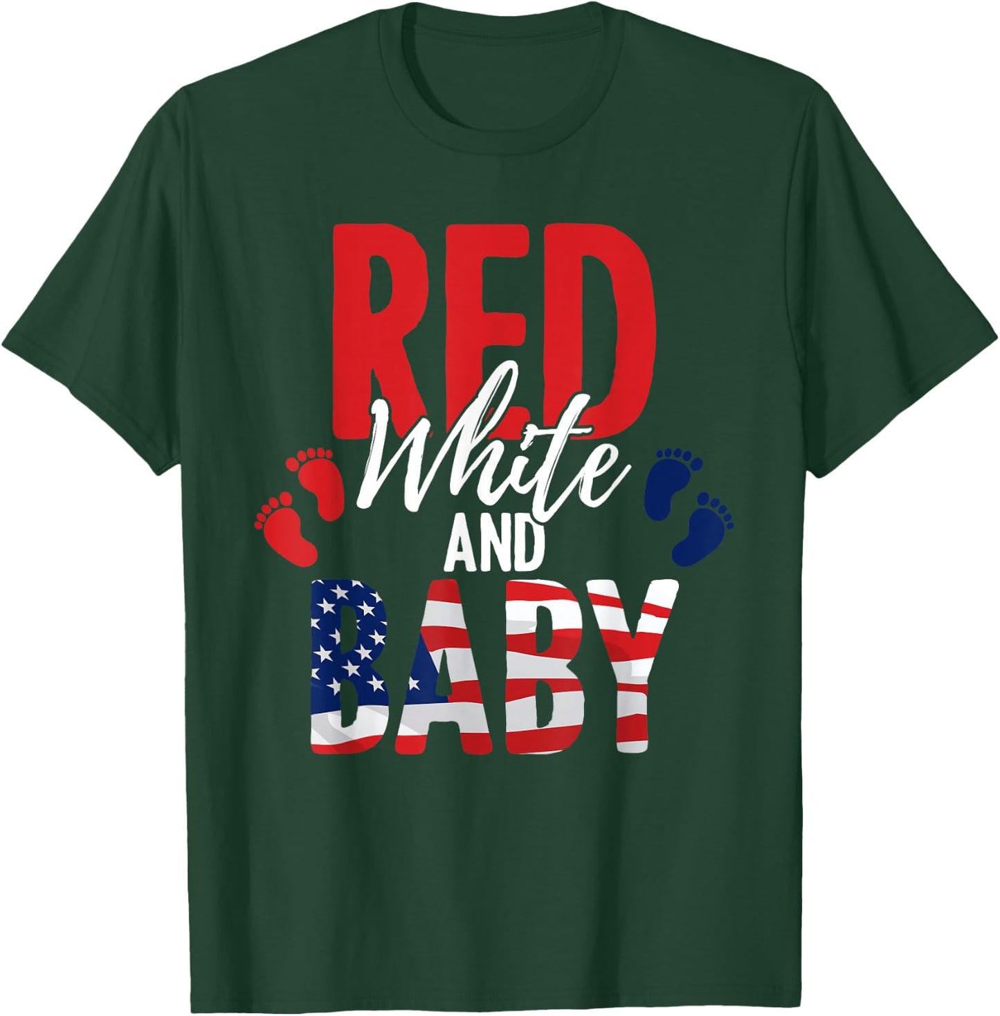 Red White & Baby Announcement 4th of July New Mom & Dad T-Shirt - T-Shirt | Forest