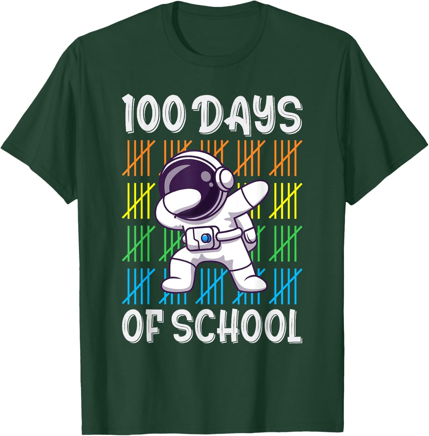 100th Day of School Boys Girls Kids Funny Dabbing Astronaut T-Shirt - T-Shirt | Forest