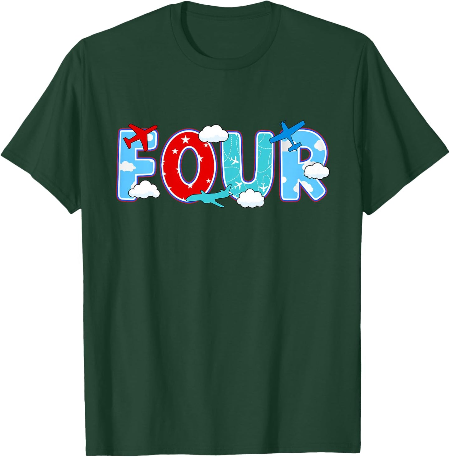 4th Airplane Birthday Party Four Year Old Pilot Birthday T-Shirt - T-Shirt | Forest