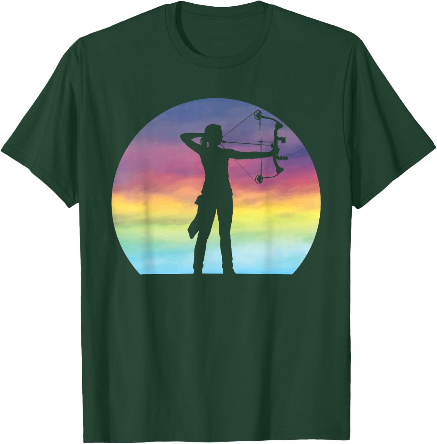 Archery Girl Retro Sunset Bow Hunting Archery Lover T-Shirt - T-Shirt | Forest