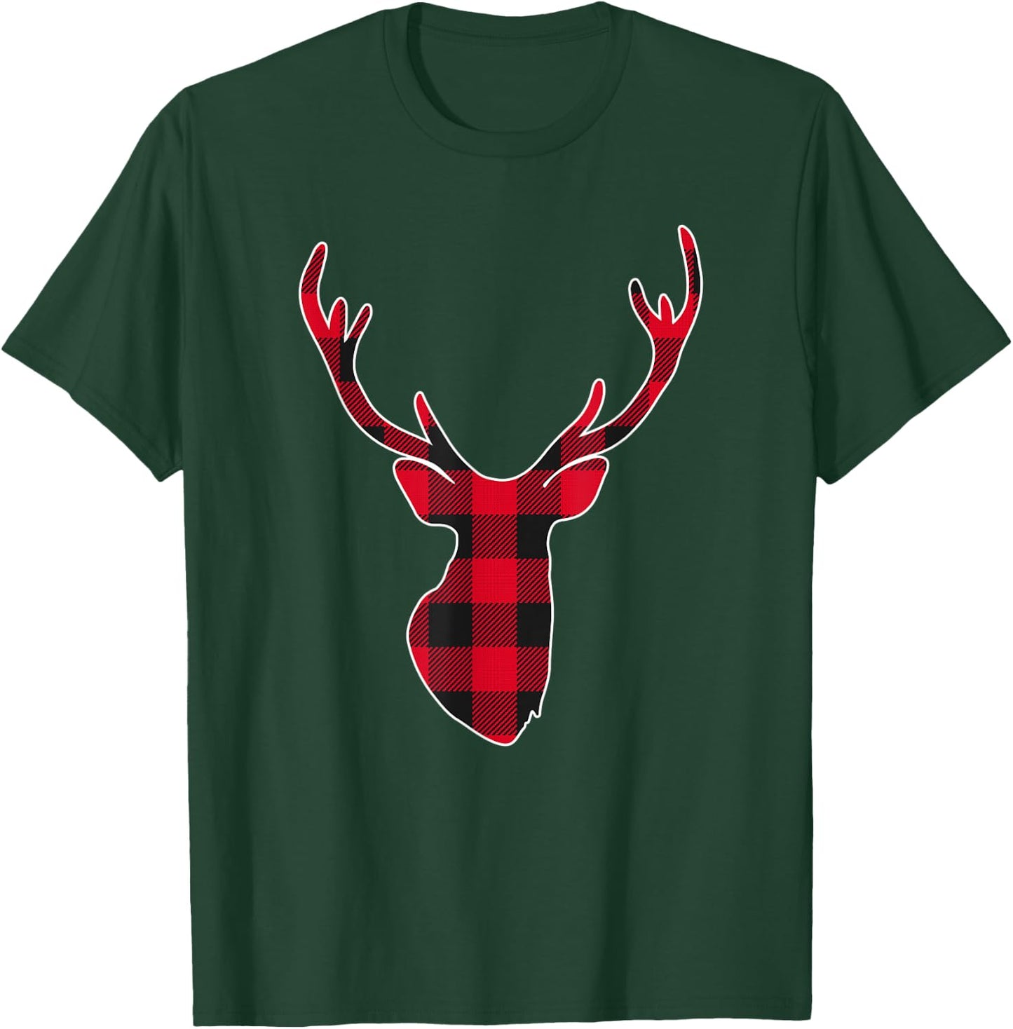 Red Buffalo Plaid Deer Reindeer Head Christmas Hunting T-Shirt - T-Shirt | Forest