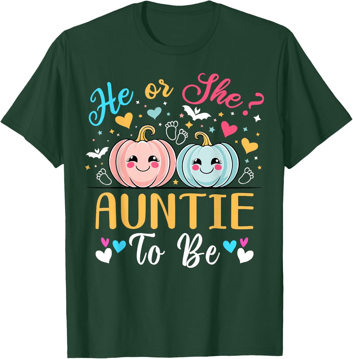 Halloween Gender Reveal He or She Auntie to Be Pumpkin T-Shirt - T-Shirt | Forest