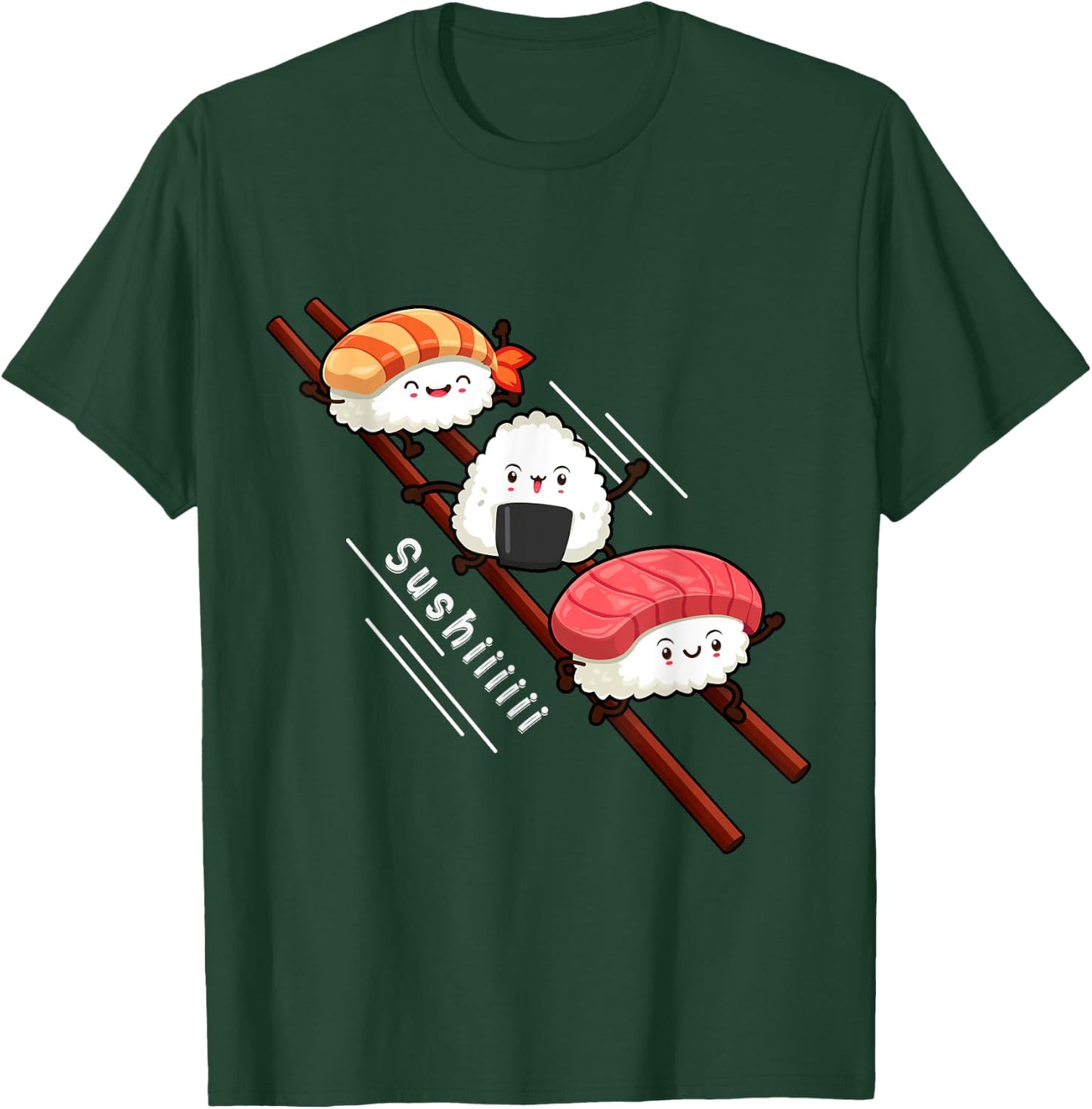 Sushi Sliding On Chopsticks Funny Kawaii Anime Japanese food T-Shirt - T-Shirt | Forest