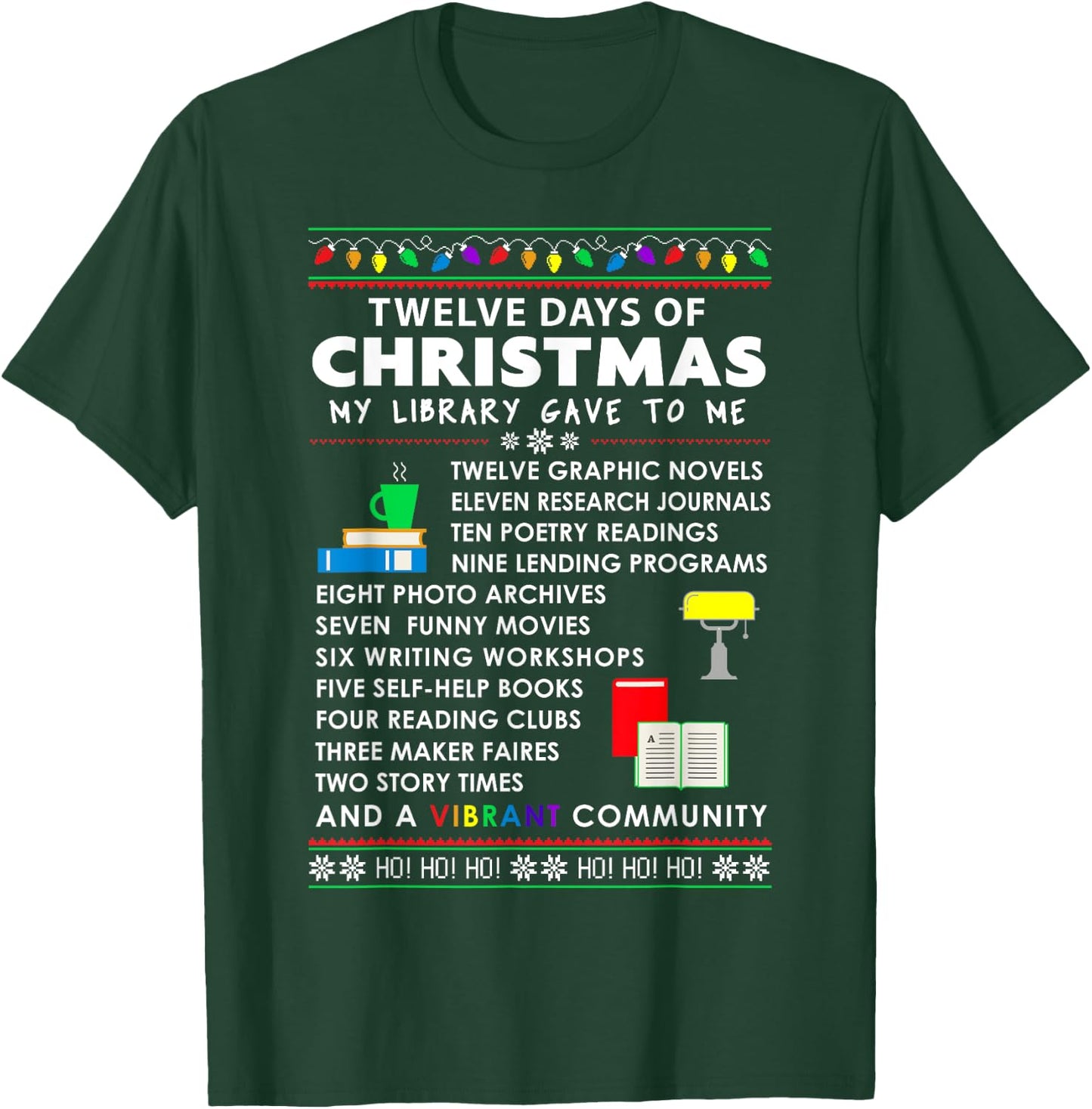 Librarian Christmas 12 Days of Christmas Library Song T-Shirt - T-Shirt | Forest
