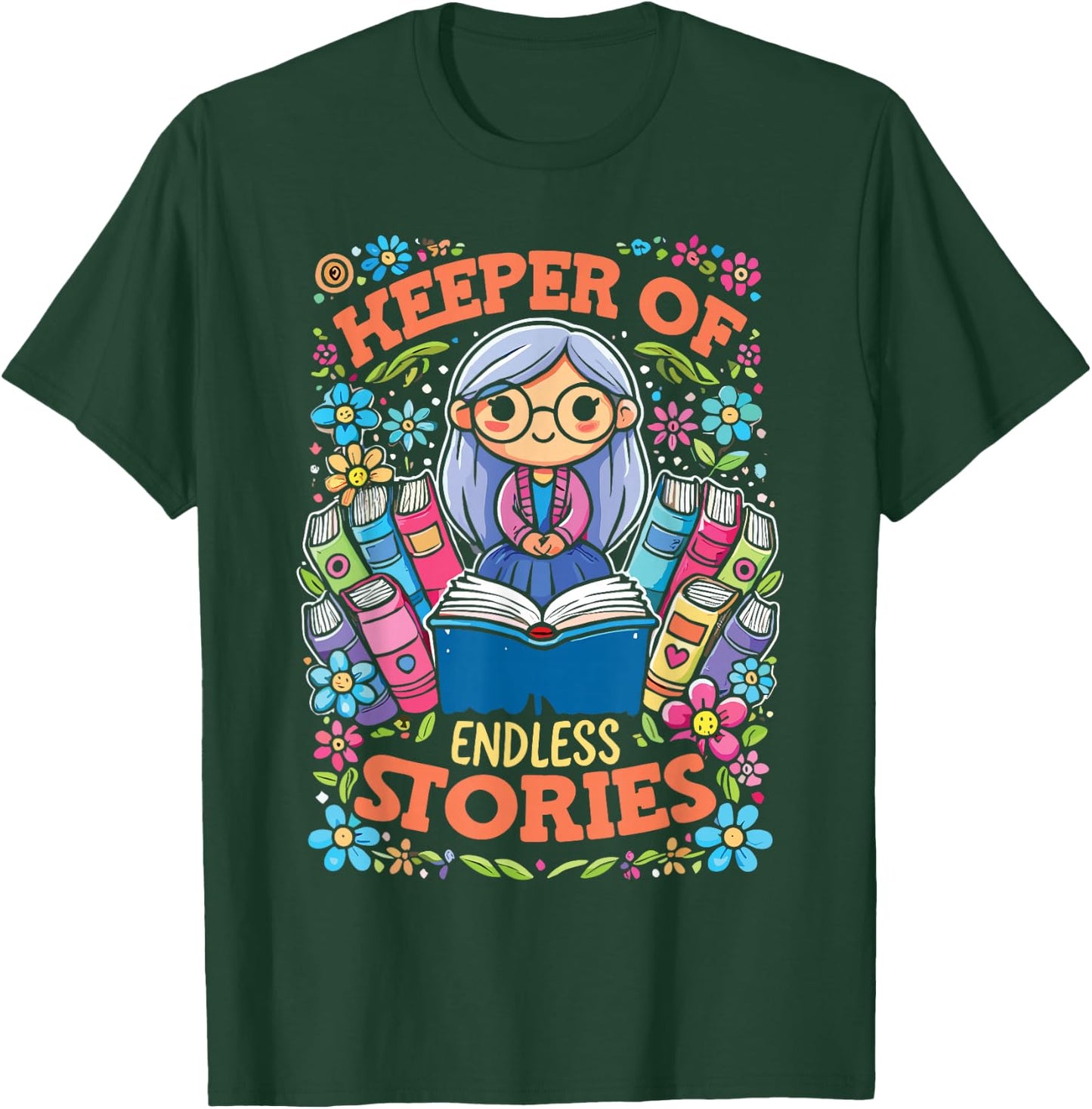 Keeper Of Endless Stories | Librarian Reader Bookworm T-Shirt - T-Shirt | Forest